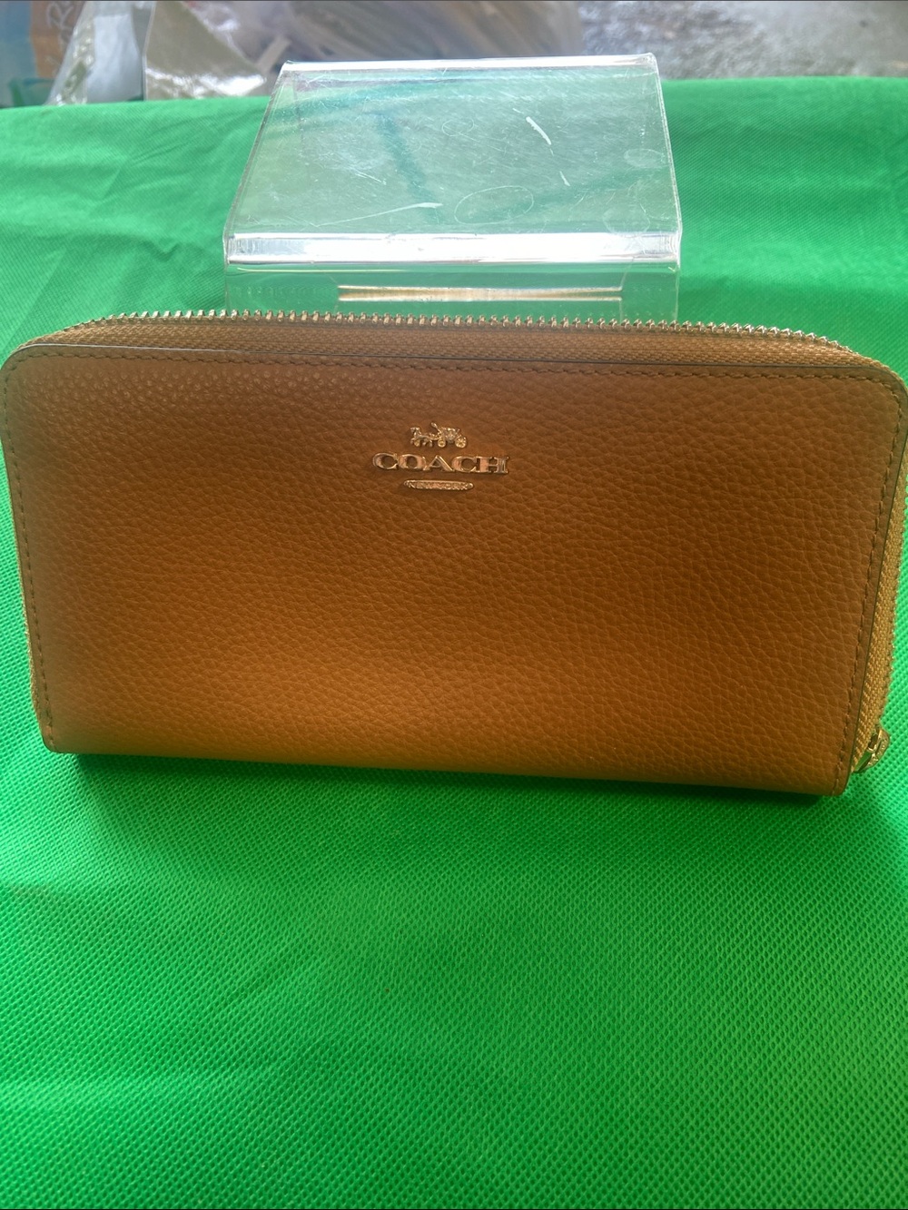 Coach Pebbled Cream Leather Zip Wallet - Brown